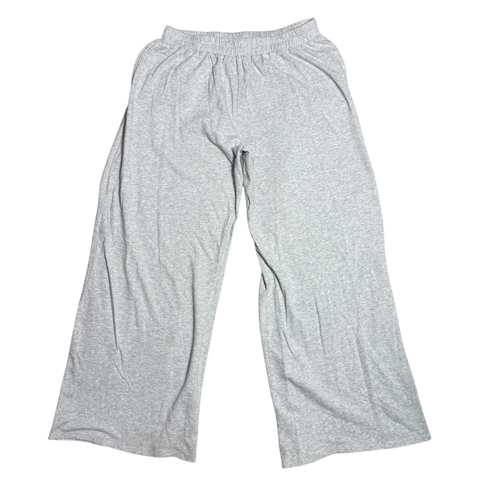 IVIN IVIN Womens Heather Gray Wide Leg Lounge Pants Elastic Waist Cotton Blend L